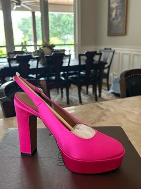 Paolo Bright Pink Ivie Platform Slingback 5” Block Heels